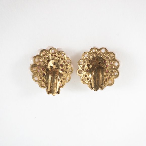 Vintage 50s Enamel Cluster Beaded Earrings Pink - Picture 4 of 7